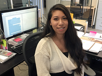 LA:RISE participant Michelle in her permanent position as a Call Center Coordinator and Case Manager at the Center for Living and Learning