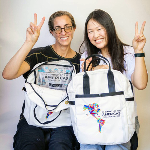 Jennifer Silbert and Stephanie Choi, founders of Rewilder, an L.A. environmental company that aims to stop the 11 million tons of textiles that are landfilled globally by identifying, diverting, and upcycling waste materials in the supply chain