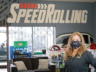 Marielle Castorena, owner of the Speed Rolling Performance auto shop in San Fernando Valley