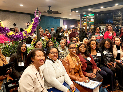 EWDD General Manager Carolyn Hull (front row, center) participated in a panel discussion on how the City of LA can assist the recovery of local businesses at a Black In The Valley business mixer on February 28, 2023