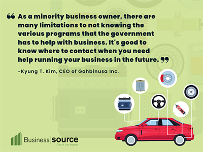 Kyung Kim, owner of Gahbin USA Inc, BusinessSource testimonial: As a minority business owner, there are many limitations to not knowing the various programs that the government has to help with business. It's good to know where to contact when you need help running your business in the future.