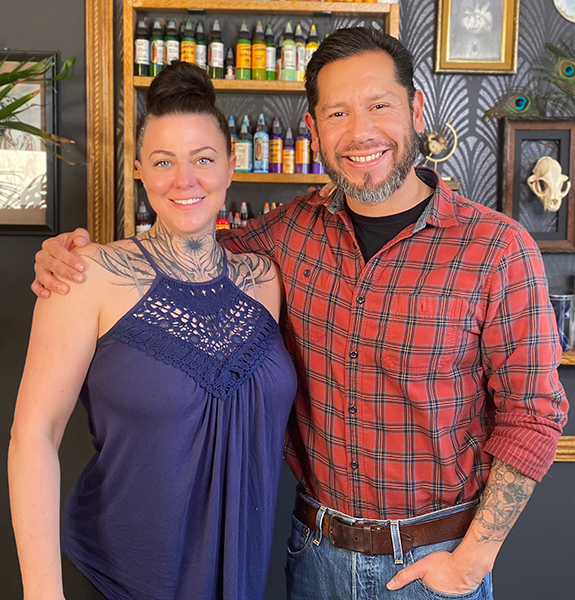 Nicole Petrou and Jesse Gomez, co-owners of Raven’s Nest Tattoo in Highland Park, expanded from a startup studio to an established boutique space where they can  develop apprenticeships for new artists