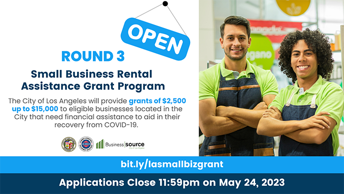 Round 3 of the Small Business Rental Assistance Grant Program has launched for small businesses in the City of Los Angeles that need assistance with rental fees as they recover from the pandemic. Applications will be accepted through 11:59pm on May 24, 2023. Apply at https://bit.ly/lasmallbizgrant