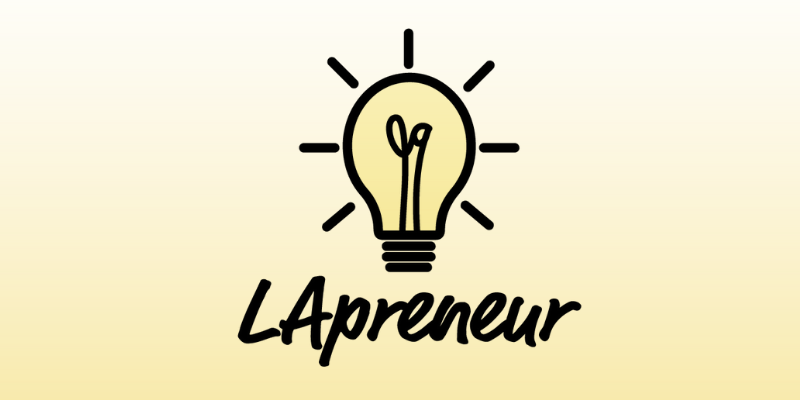 LApreneur Program logo - black line drawing of a lightbulb with LApreneur in casual script font over gradient yellow background