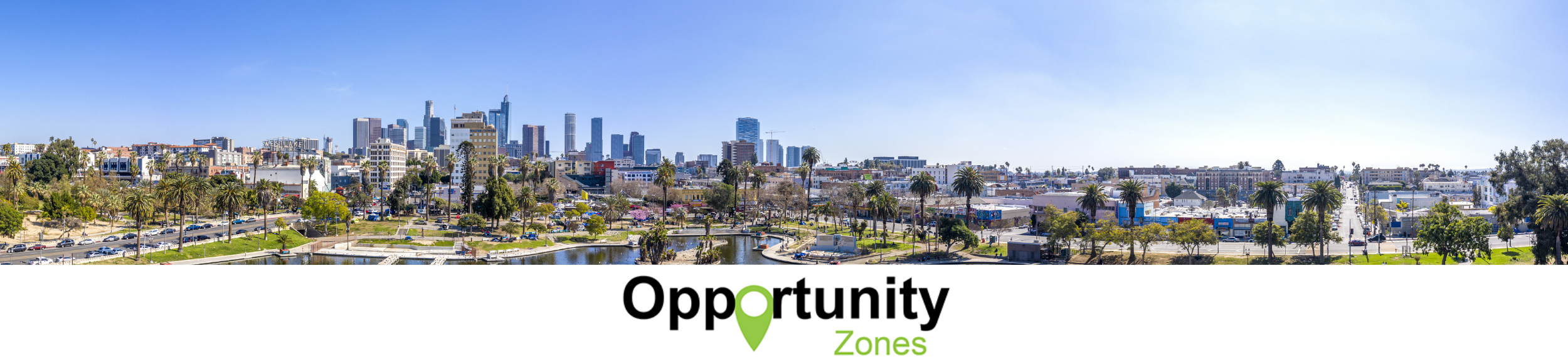 Los Angeles Opportunity Zones: pictured is an eastward facing photo of MacArthur Park and Downtown LA