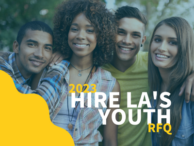 a diverse group of young adults overlaid with 2023 Hire LA's Youth RFQ