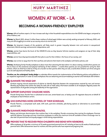 Women at Work LA pledge to become a woman- and caregiver-friendly employer