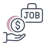 job labeled briefcase with a hand holding money icon